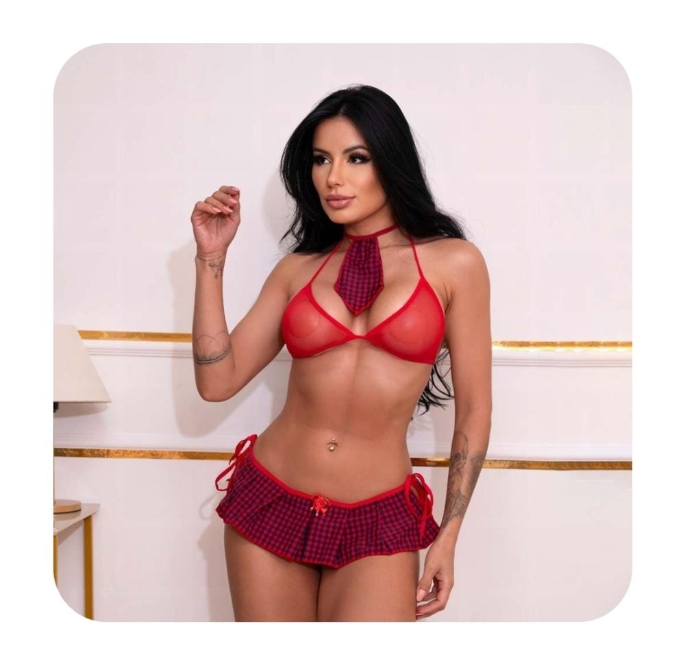 Mini Fantasia Colegial  Vermelho Pimenta Sexy Mini Fantasia Colegial  Vermelho Pimenta Sexy